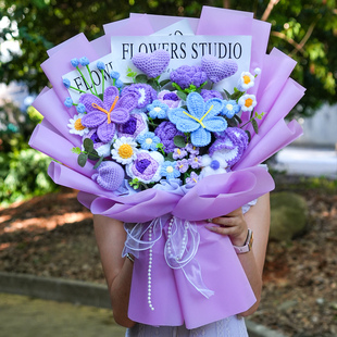 生日礼物创意手工钩织向日葵毛线花束针织玫瑰手捧花成品送女朋友