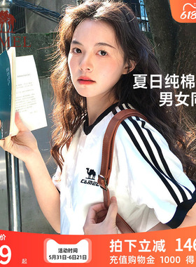 骆驼短袖夏日纯棉T神运动T恤女美式宽松半袖情侣款复古休闲上衣