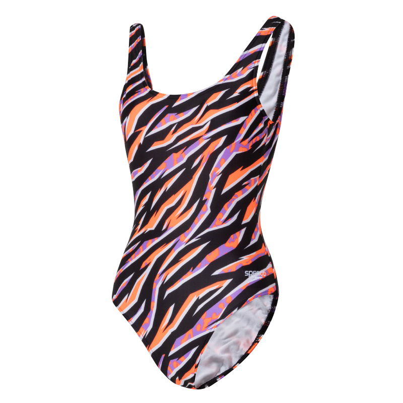 Speedo速比涛女士连体泳衣U背印花泳衣休闲度假温泉泳衣女