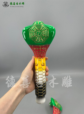 古典锦雕香樟木手工五色法绳神像