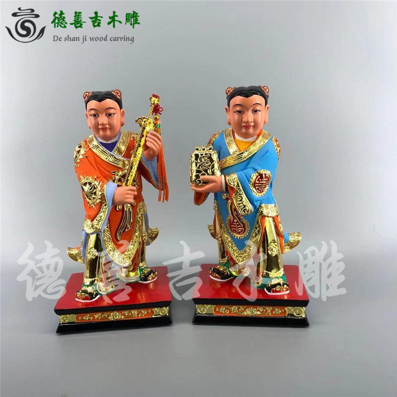 木雕剑童印童剑印童子人物神像香樟木线雕德善吉古典家居供奉摆件