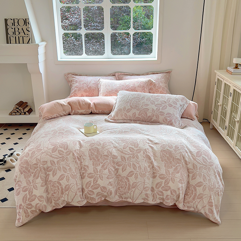 2025新款冬季加厚牛奶绒四件套法兰绒加绒被套珊瑚绒床单床品套件