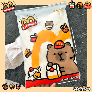 卡通旅行衣物收纳袋小衣物整理收纳分装 密封薄膜收纳袋麦当劳水豚