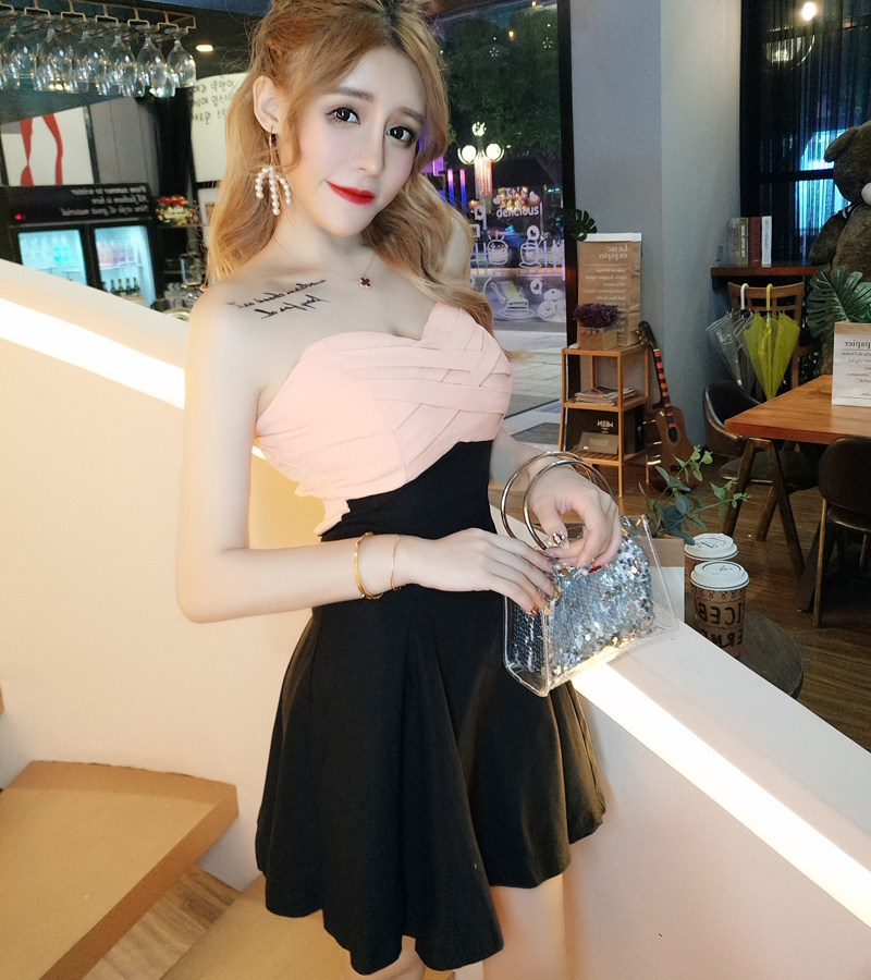 性感潮抹胸a型裙 夏季新款夜店女装气质露背蓬蓬裙收腰裹胸连衣裙