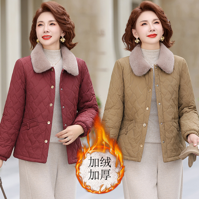 9157妈妈秋装外套中年棉衣洋气短款棉袄新款中老年女秋冬加绒棉服