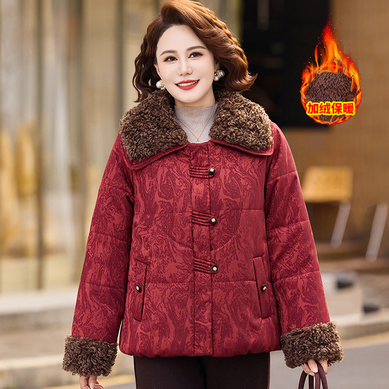 中年妈妈短款棉服保暖外套