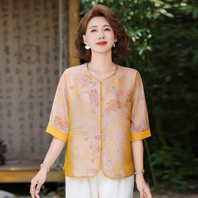 新中式妈妈夏季中袖T恤