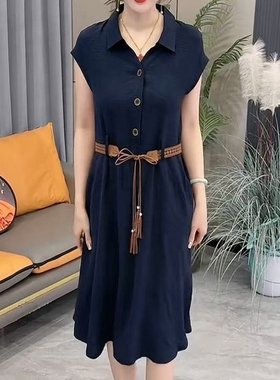 9562气质轻奢宽松显瘦夏季连衣裙女士时尚清新简约百搭收腰连衣裙