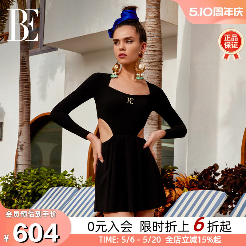 BE范德安时尚系列女士连体泳衣长袖裙式时尚高级感显瘦温泉度假