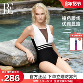 防晒抗氯海岛度假温泉泳装 BE范德安时尚 小黑裙性感连体女泳衣