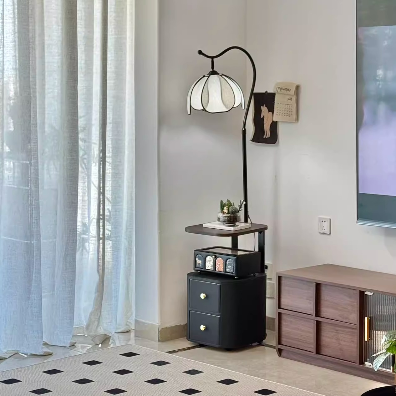 复古风落地灯置物架客厅沙发旁