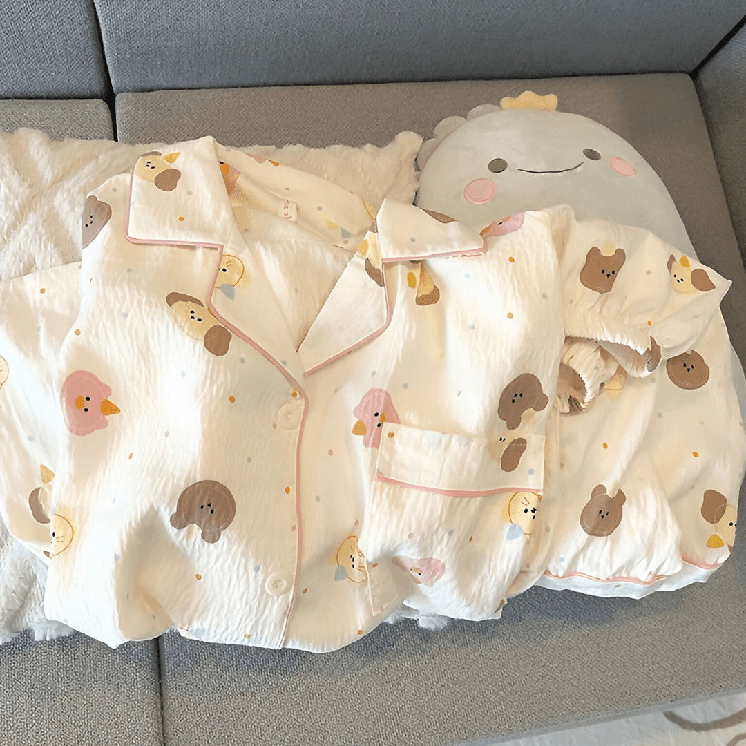夏季新款儿童ins甜美短袖睡衣女薄款可爱卡通宽松家居服套装套装