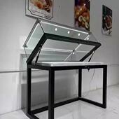 定制金属液压翻盖古董玻璃展示柜陈列柜纪念馆博物馆票据展示柜