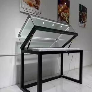 定制金属液压翻盖古董玻璃展示柜陈列柜纪念馆博物馆票据展示柜