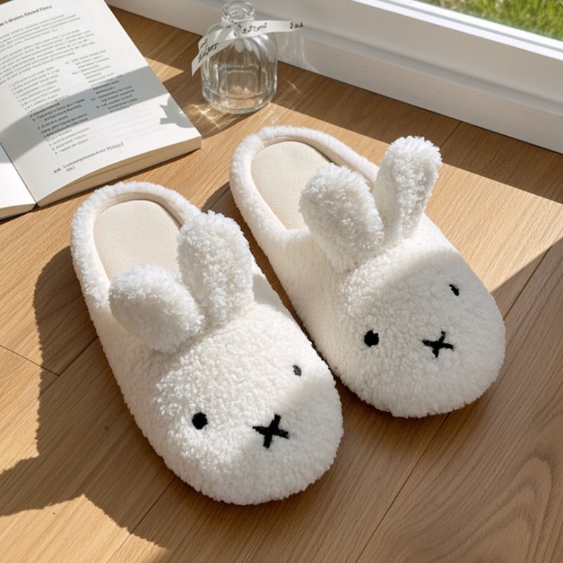 可爱ins风卡通小白兔毛绒棉拖鞋少女心秋冬居家室内防滑家用拖鞋