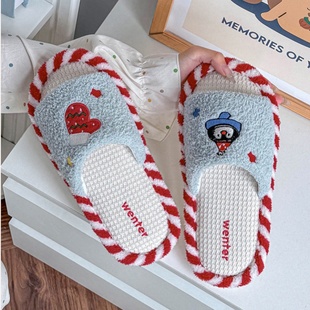 可爱ins风卡通企鹅棉麻毛绒家居拖鞋 女室内居家防滑四季 家用拖鞋