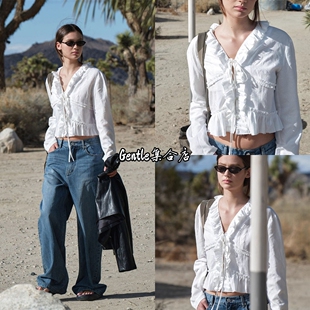 classic 衬衫 2026春夏新款 白色长袖 荷叶边系带v领短款 Low