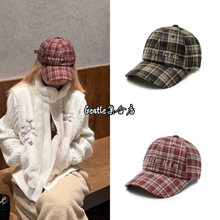 现货 MatinKim 26春夏新款 格纹拼接字母刺绣棒球帽鸭舌帽子