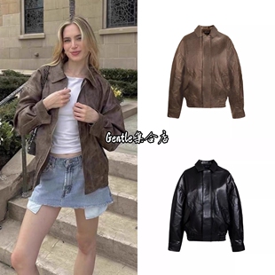 现货秒发 lioness 25新款 美式复古宽松廓形飞行员皮衣夹克外套