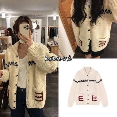 现货 ethos 25新款 宽松百搭爱心柯基提花口袋毛衣针织开衫外套