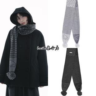 现货 hugyourskin 25秋冬新款 天使翅膀条纹毛球保暖围巾围脖女