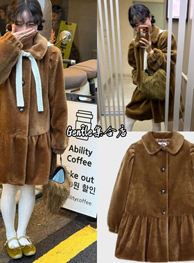 现货 sinoon 25冬季新款 圣诞风公主肩泡泡袖皮草大衣外套女