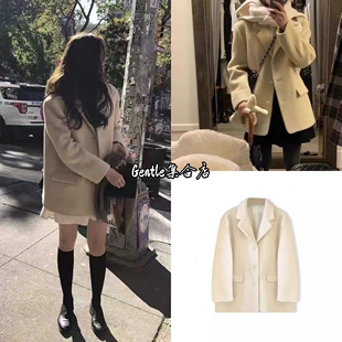 现货秒发 ounce 2025冬季新款 简约气质纯色单排扣毛呢西装外套女
