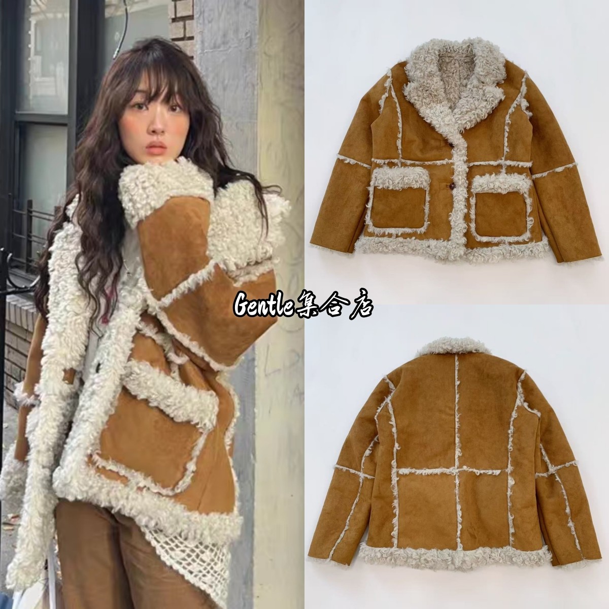 现货 Fletta 2025冬季新款皮毛一体两面穿羊羔毛保暖大衣外套女