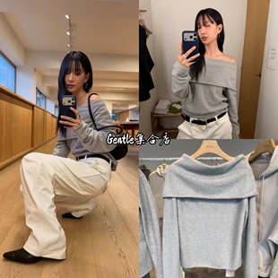 现货 monoha 25秋冬新款韩系气质简约纯色一字领针织衫毛衣上衣