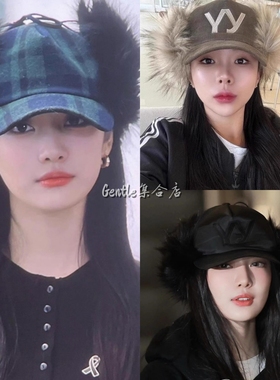 现货秒发 OPENYY 25秋冬新款格纹复古仿毛皮翻边雷锋护耳帽棒球帽