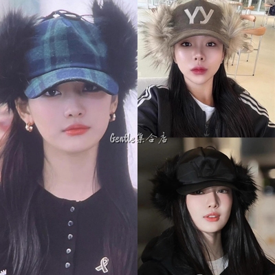 现货秒发 OPENYY 25秋冬新款格纹复古仿毛皮翻边雷锋护耳帽棒球帽