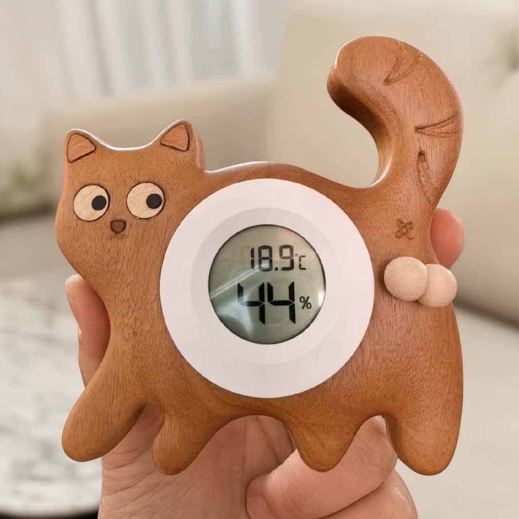 猫咪小熊冰箱贴可爱卡通磁力贴饰带温度计湿度计桌面摆件乔迁礼品