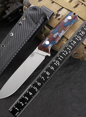 镜面SKH-9高速钢双花色G10柄高硬度全钢一体户外猎直小刀