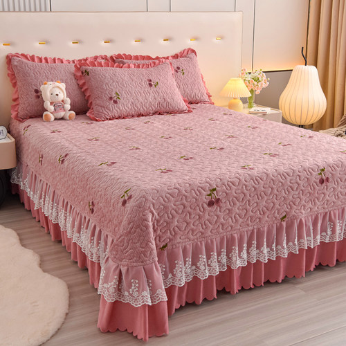 牛奶绒床盖三件套加厚保暖新款