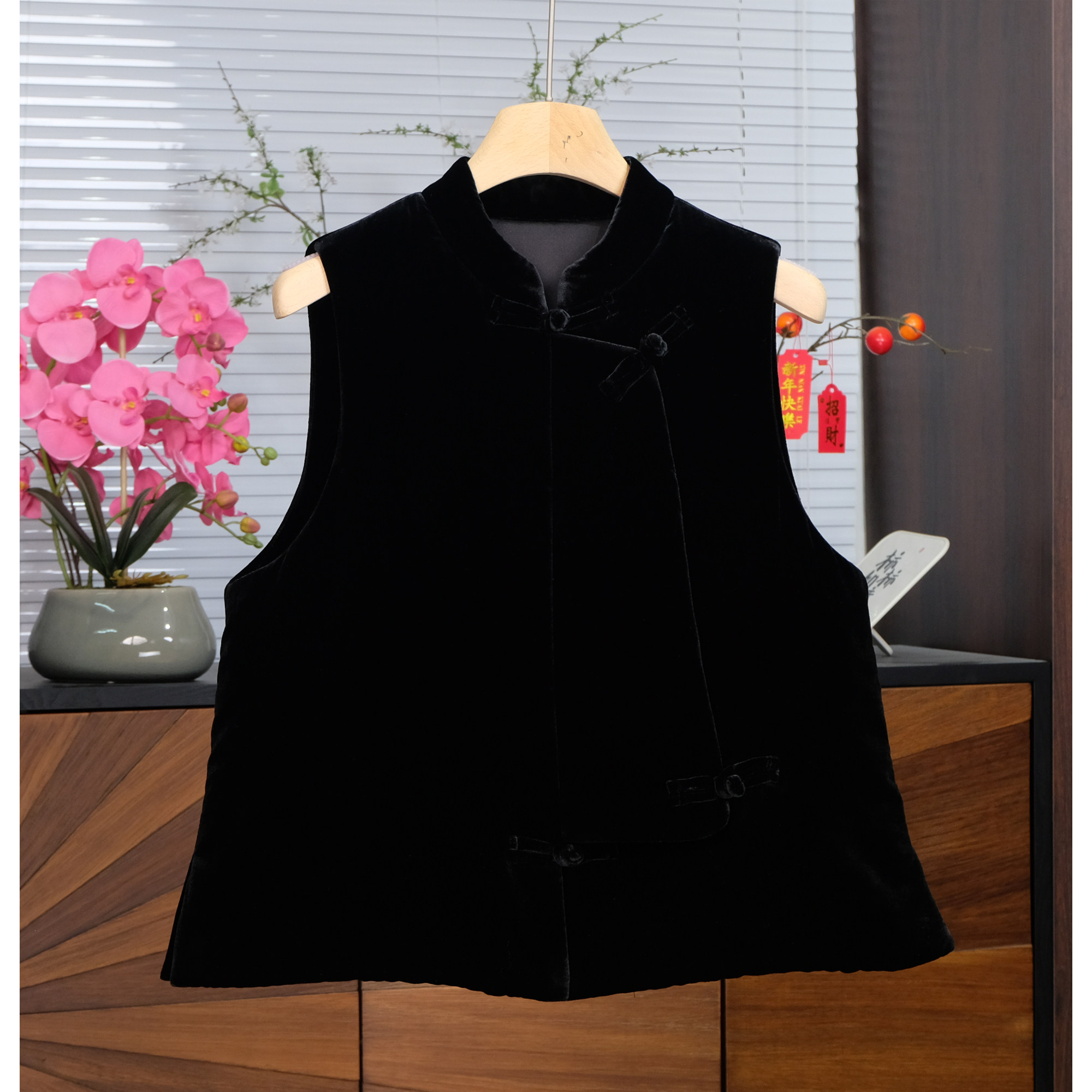 真丝丝绒立领马甲棉服女冬季新款中式风百搭显瘦桑蚕丝保暖外套