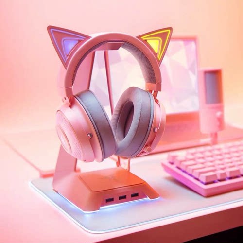 Razer雷蛇粉晶基座幻彩灯光USB底座挂头戴式耳机RGB支架桌搭