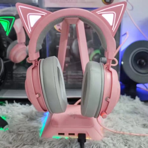 Razer雷蛇北海巨妖萌猫版USB粉晶酷黑有线游戏幻彩RGB游戏耳麦机