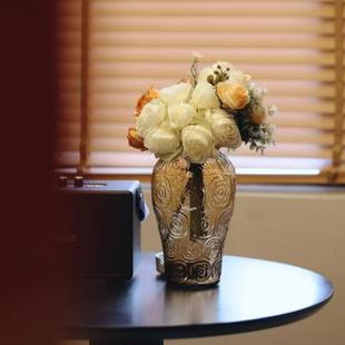 法式复古雕花玻璃花瓶大号透明水养鲜花富贵竹鲜花客厅家用摆件