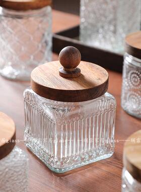 复古雕花玻璃密封罐食品级储物罐冰糖白糖干果零食收纳罐茶叶储存