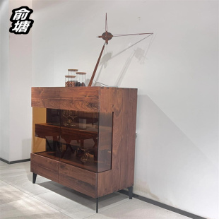 北美黑胡桃餐边柜客厅储物柜全实木酒柜展示柜简约玻璃柜一体靠墙