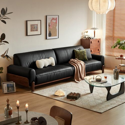 意式极简新款直排三人北美黑胡桃