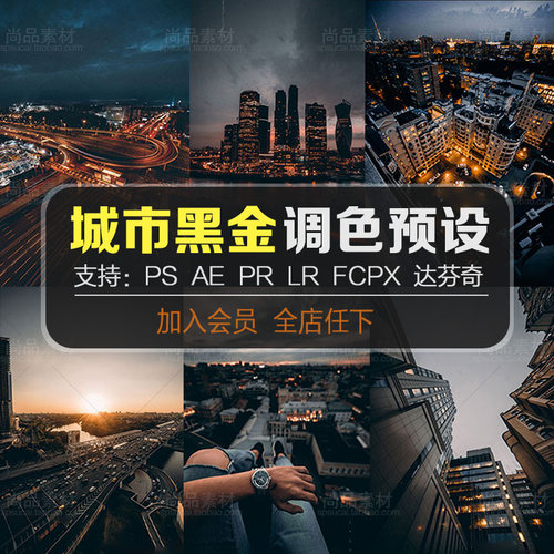 ps滤镜黑金胶片复古lr预设人物摄影街拍PR/FCPX达芬奇LUT调色AE