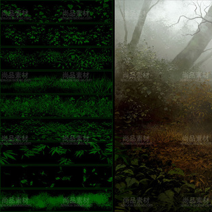 ps笔刷手绘植物CG仿真花草树木预设素材油画插图树叶子画笔笔触