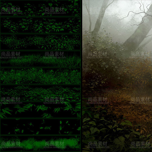 ps笔刷手绘植物CG仿真花草树木预设素材油画插图树叶子画笔笔触