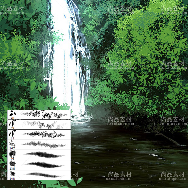 ps笔刷植物手绘树叶叶子绘画预设水彩油画插图背景画笔工具下载