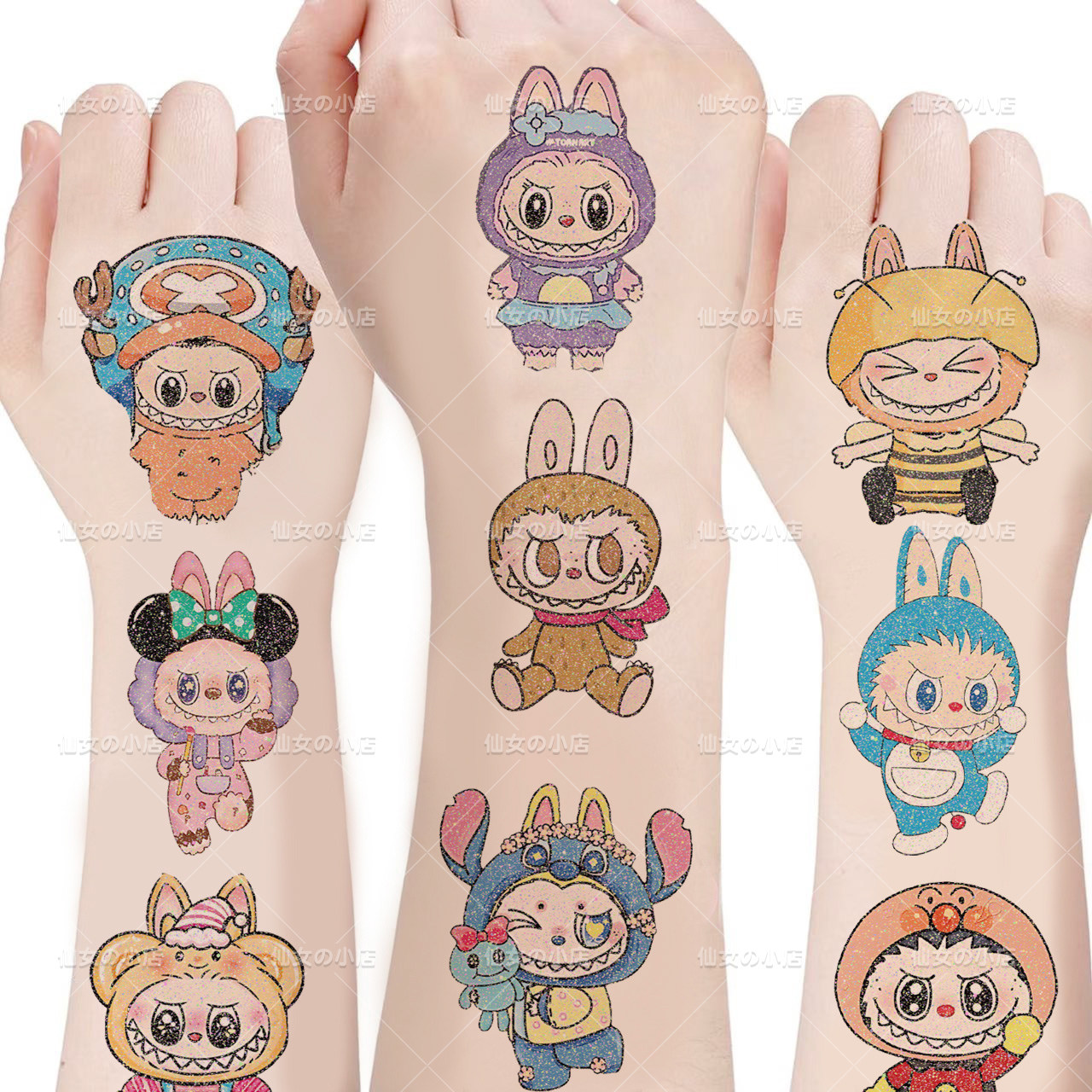 Labubu纹身贴防水小贴纸儿童学生女生可爱卡通可洗手臂贴装扮图案