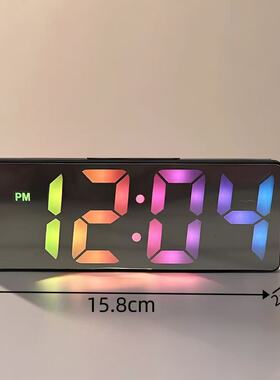夜光镜面时钟ins桌面钟表时间表摆台式摆件led数字显示器电子闹钟