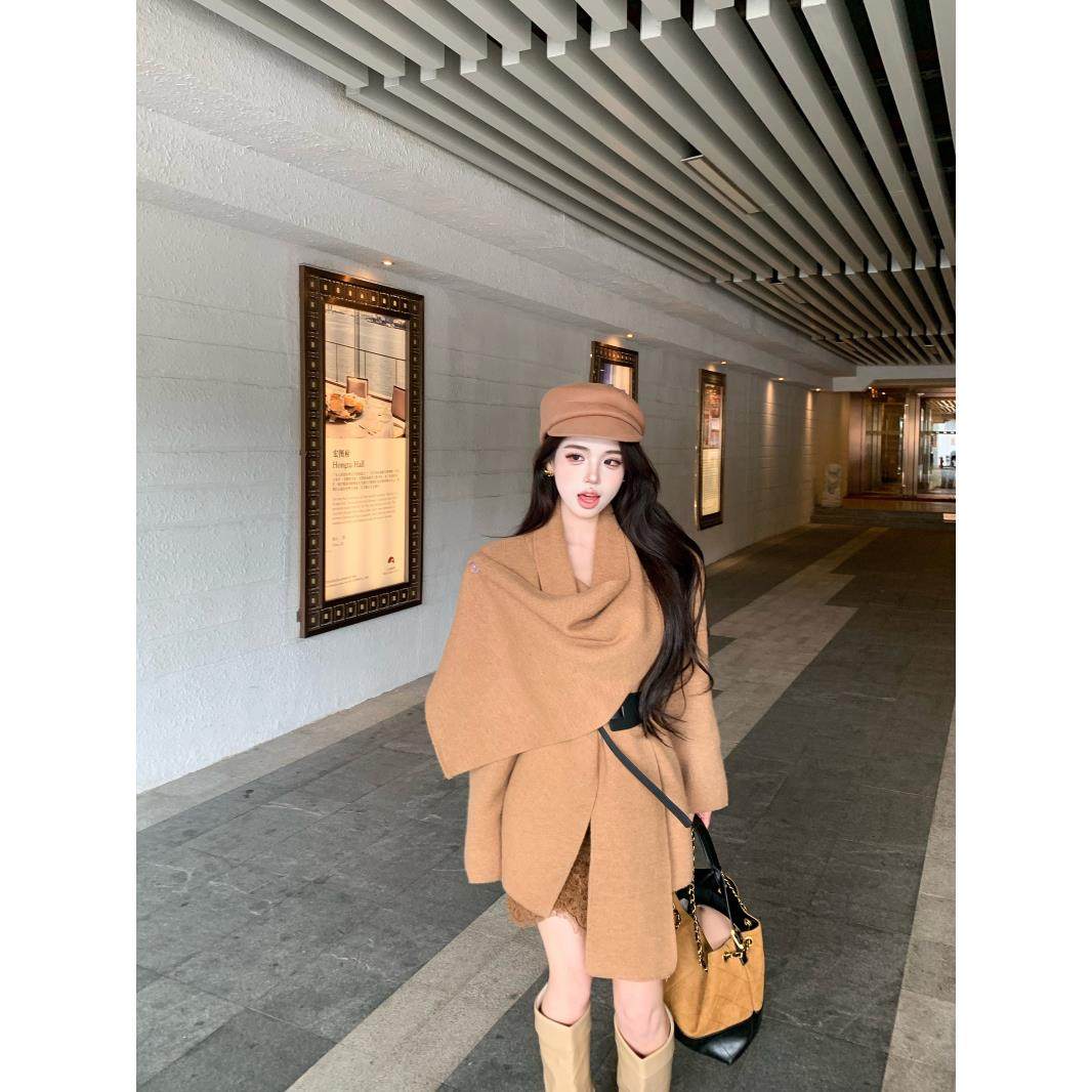 高级感气质披肩长袖毛衣外套女秋季宽松针织开衫小众慵懒休闲上衣