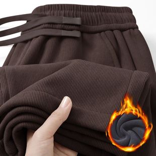 男款裤子加绒加厚秋冬季外穿保暖卫裤宽松直筒长裤新款大码休闲裤