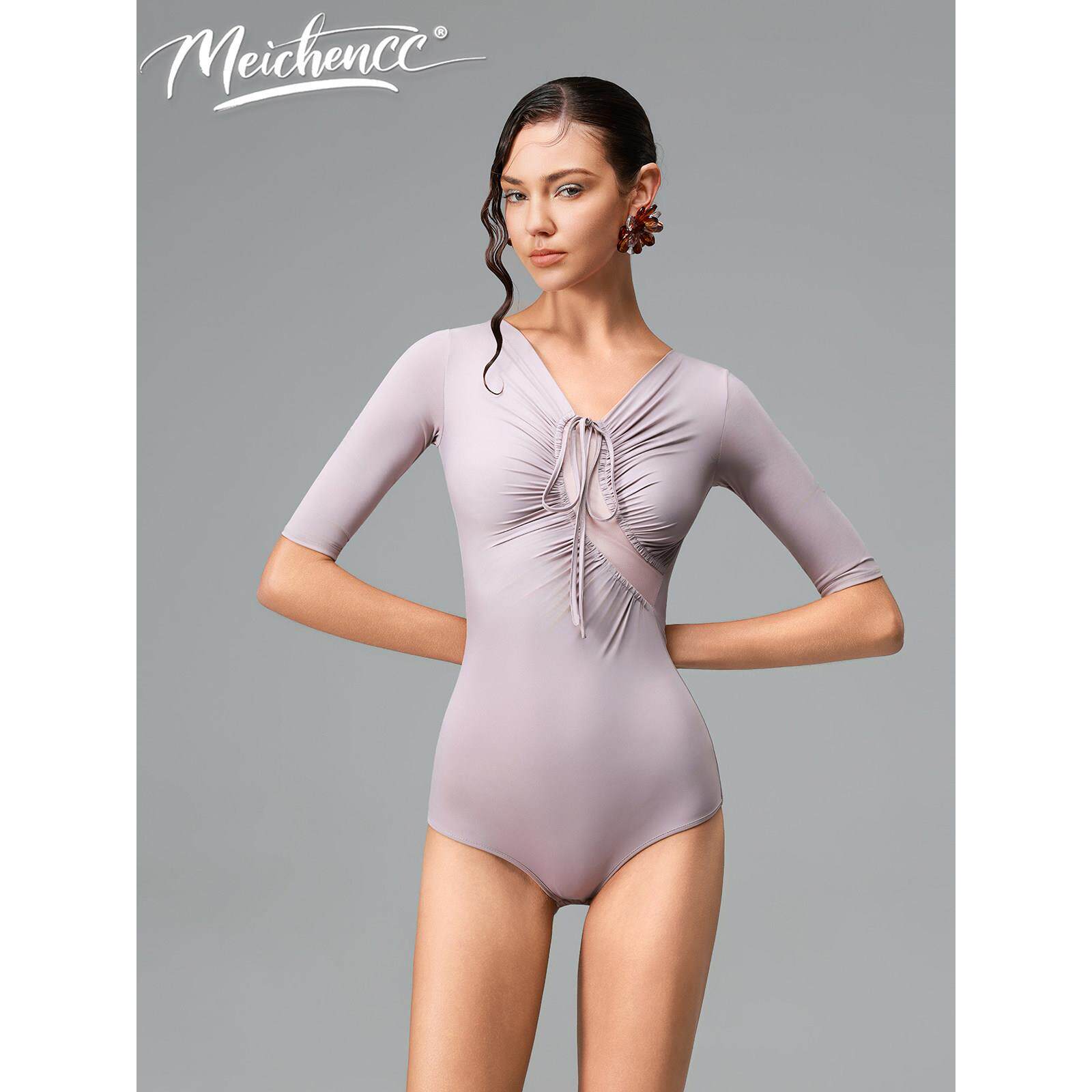 美辰[温柔陷阱]新款拉丁舞蹈服短袖连体衣练功服暴汗裤套装成人女